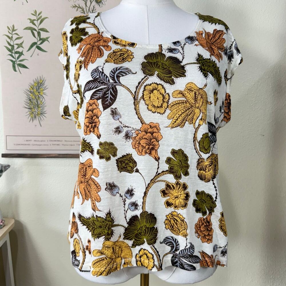 Floral Button Back Linen Top Cottage Forest Mori Kei Fairy Grunge Boho Hippie L